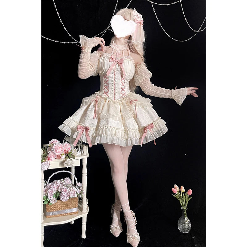 Kawaii Lolita mini dress with bow details by eprolo, featuring a cute, feminine design and soft fabric in pastel colors.