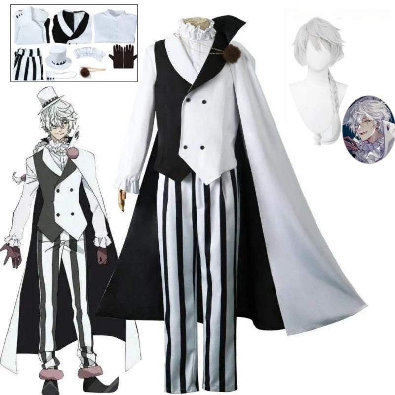 Nikolai Gogol cosplay costume with wig from Bungo Stray Dogs, featuring detailed character outfit and styled wig for authentic look.