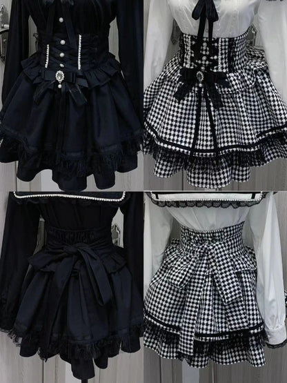 Eprolo vintage Japon Kareli Siyah mini etek with classic black and white checkered pattern, stylish and versatile for casual wear