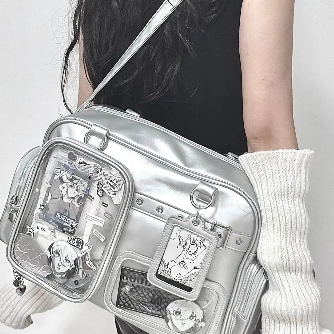 Harajuku 20cm Pin Doll Ita bag by eprolo featuring a colorful anime-inspired character design on a black tote bag.