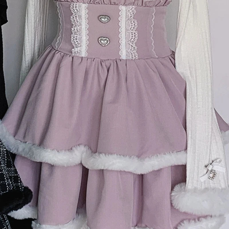 Japon Stil Lolita Dantel Fiyonk Mini Etek & Bluz