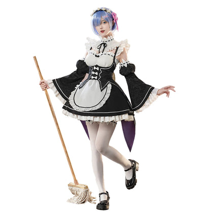 Re:Zero SR Kalite Rem/Ram cosplay costume featuring detailed fabric and character accessories, perfect for cosplay events.