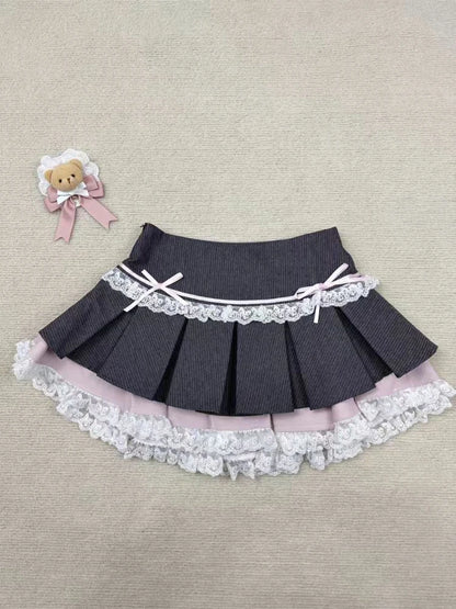 Eprolo long-sleeve blouse and mini skirt set featuring lace details and elegant design, perfect for stylish casual wear.