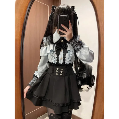 Eprolo Jirai Kei Lolita Kawaii shirt and skirt set featuring cute, colorful Japanese-inspired fashion with playful patterns.