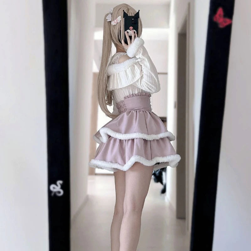 Japon Stil Lolita Dantel Fiyonk Mini Etek & Bluz