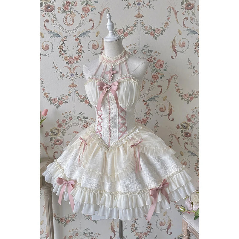 Kawaii Lolita mini dress with bow details from eprolo, featuring a cute and stylish design with frills and intricate accents.