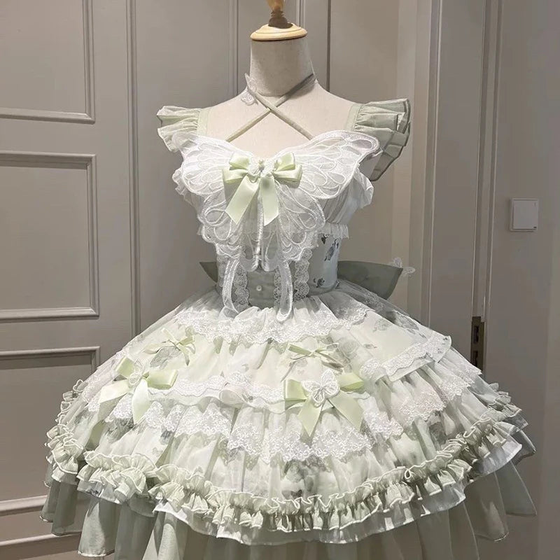 Eprolo Zarif Mini Lolita dress with lace details, featuring a fitted bodice and flared skirt in pastel pink fabric.