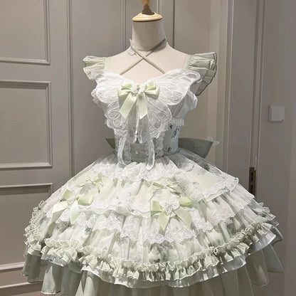 Eprolo Zarif Mini Lolita dress with lace details, featuring a fitted bodice and flared skirt in pastel pink fabric.