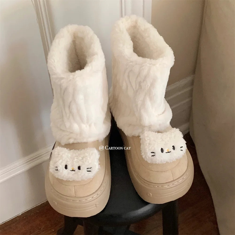 Eprolo women's waterproof plush winter snow boots with thick soles, warm lining, and durable design for cold weather.