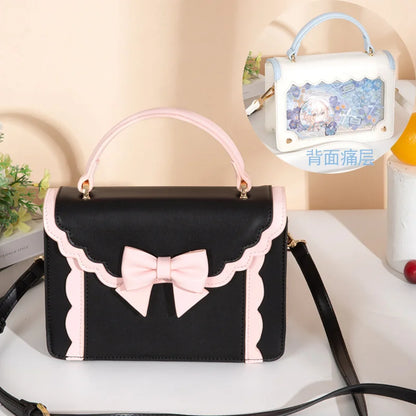 Kawaii Lolita Kare Shadora brand tote bag with cute design and soft pink color, made of lightweight fabric.