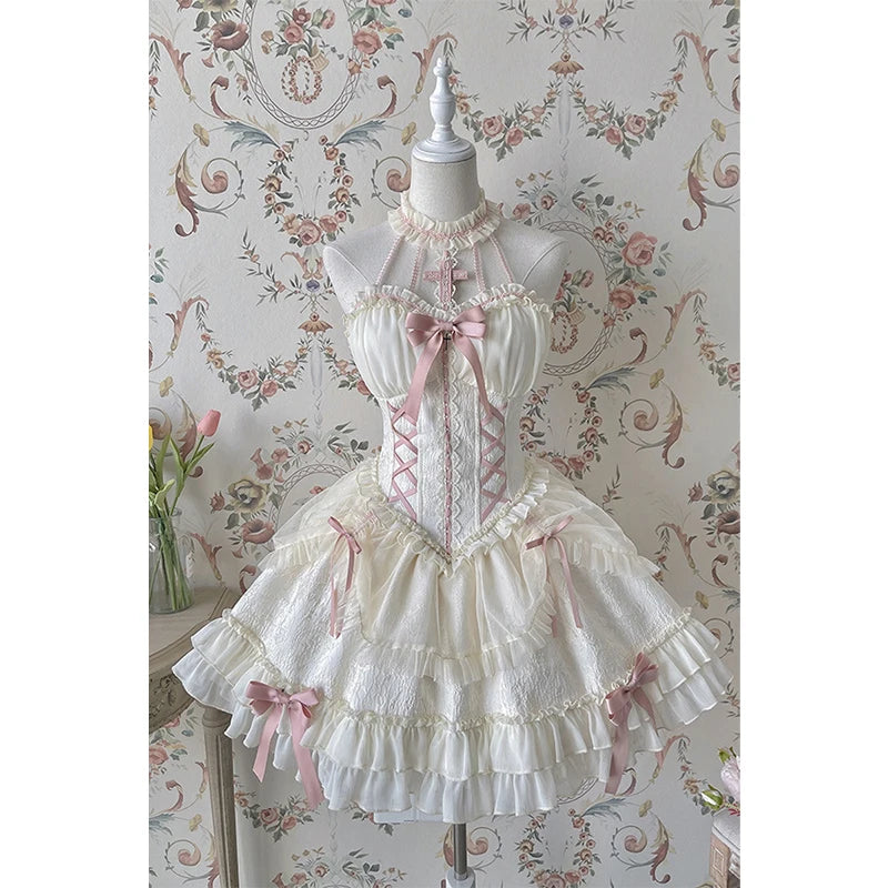 Kawaii Lolita mini dress with bow details from eprolo, featuring a cute and stylish design with ruffles and playful accents.