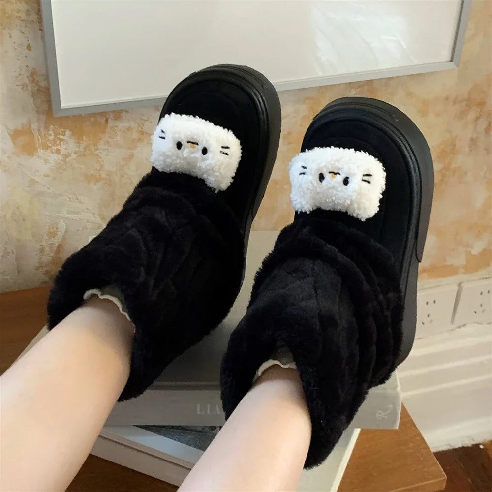 Eprolo waterproof plush snow boots with thick soles, suitable for winter weather and icy conditions, in black color.