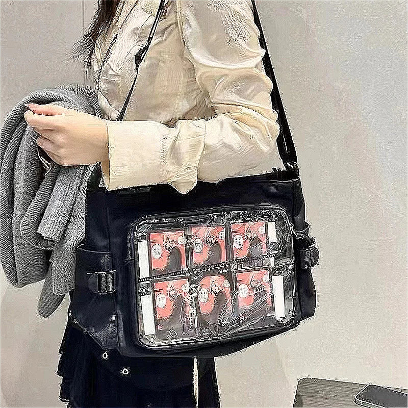 Clear Ita-style bag by eprolo, featuring a transparent design with black accents, perfect for casual and trendy looks.