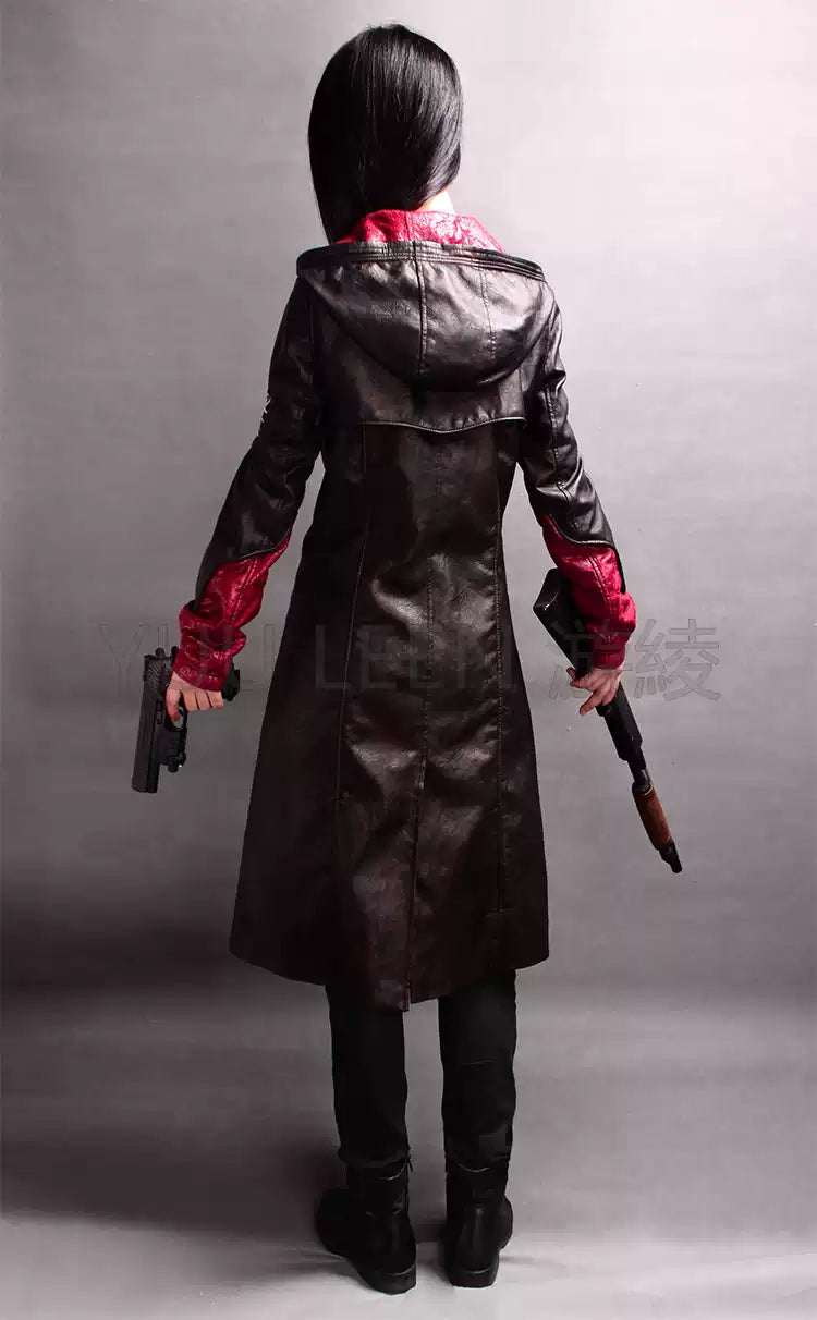 Reboot Dante cosplay jacket from Devil May Cry by Shadora, featuring black fabric with red accents and detailed design.