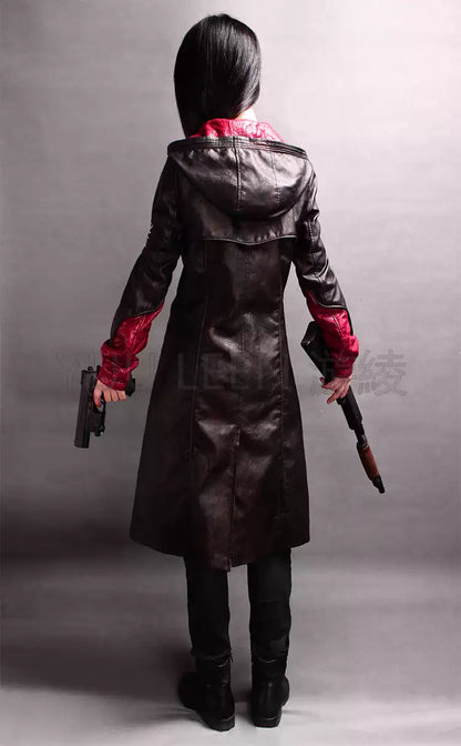 Reboot Dante cosplay jacket from Devil May Cry by Shadora, featuring black fabric with red accents and detailed design.