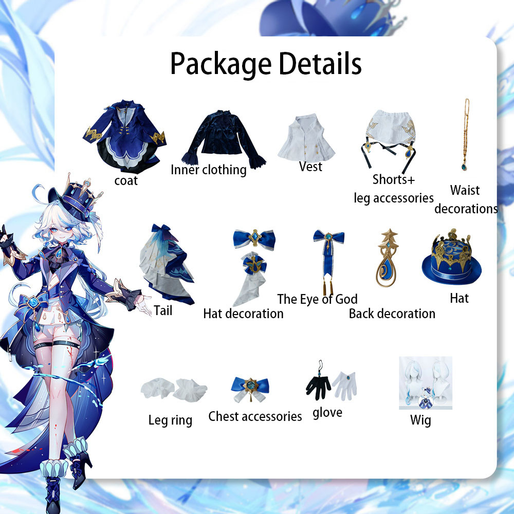 Furina Cosplay + Peruk (Yüksek Kalite)