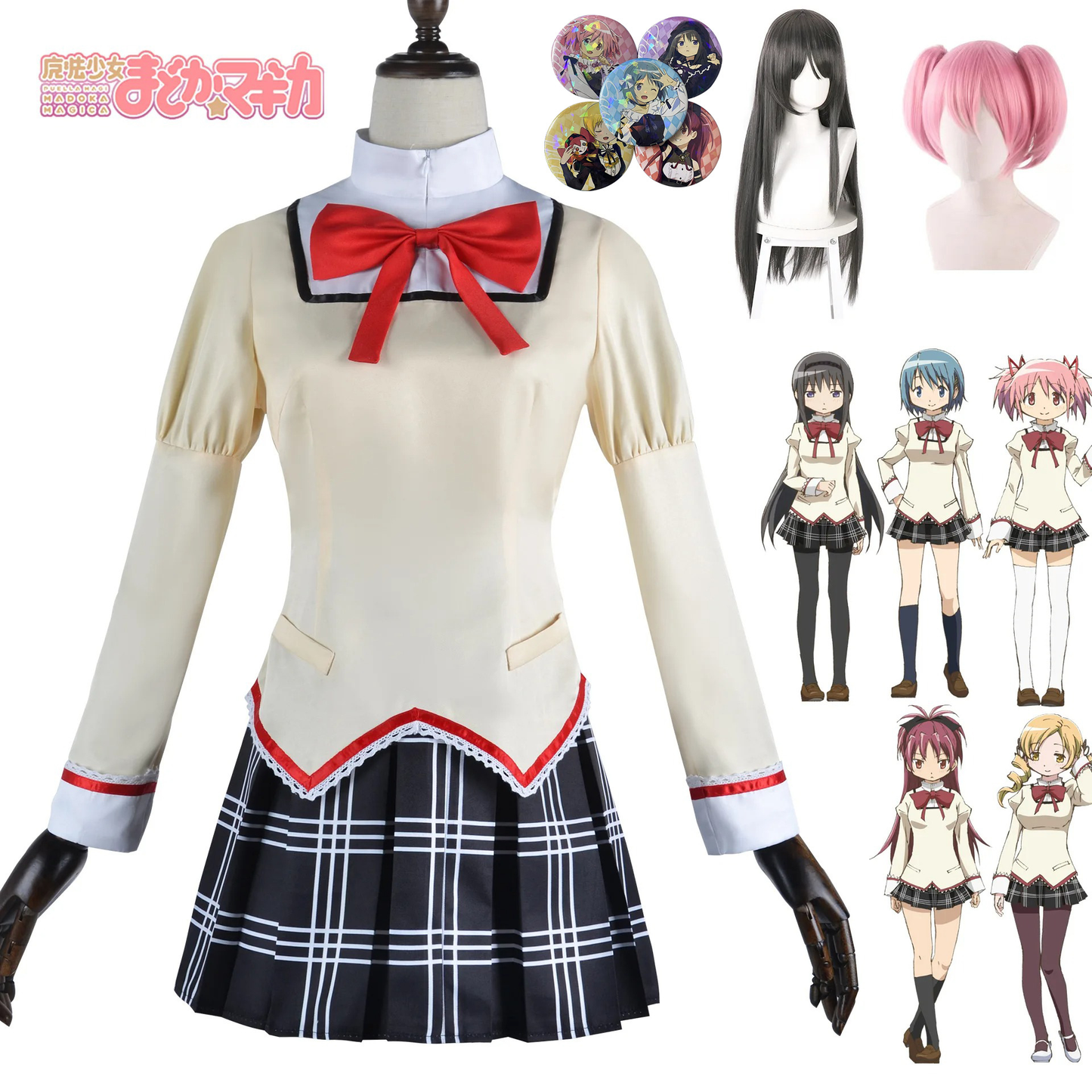 Madoka Magica Cosplay Üniforma (&Peruklar) - Shadora