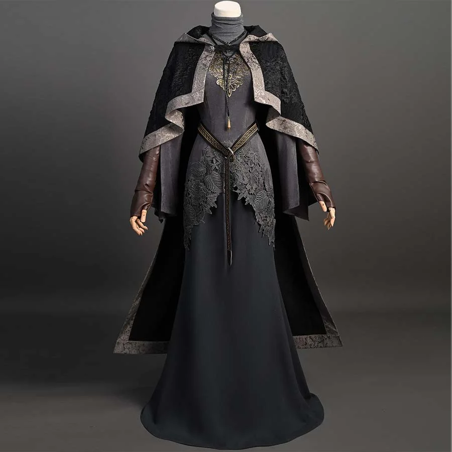 Fire Keeper cosplay costume by Shadora featuring a detailed gown and accessories, showcasing intricate design and textures.