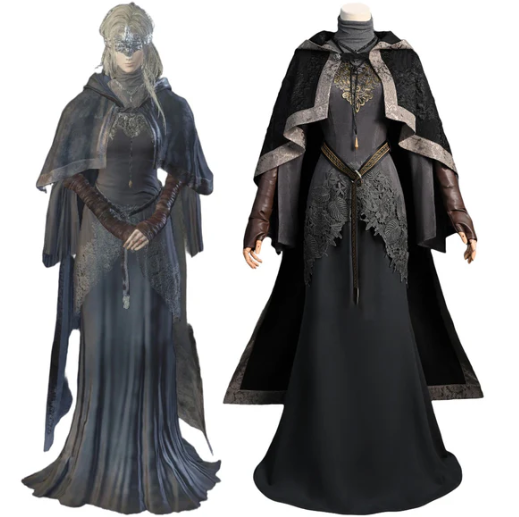 Fire Keeper Cosplay costume by Shadora, featuring intricate details and a flowing design in a dramatic pose.