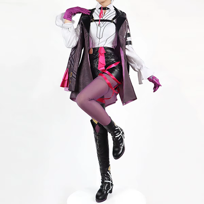 Kafka cosplay costume with high-quality details by Shadora, featuring a stylish wig and accessories displayed.