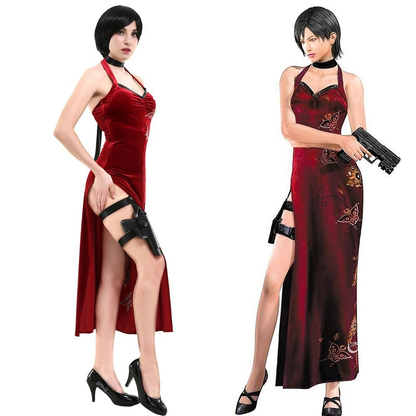 Shadora Ada Wong cosplay with long black wig, featuring detailed costume and accessories inspired by the character.