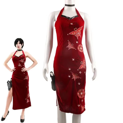 Ada Wong cosplay costume with black dress and wig, featuring detailed accessories, from Shadora.