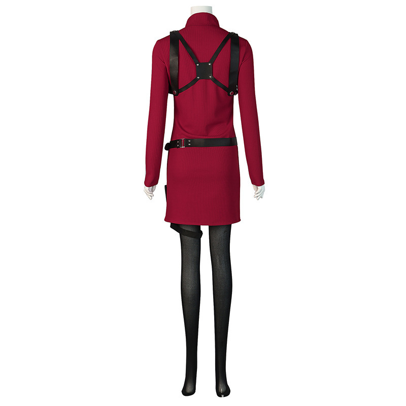 Ada Wong cosplay costume with black dress and long dark wig, designed for Shadora’s cosplay outfit.