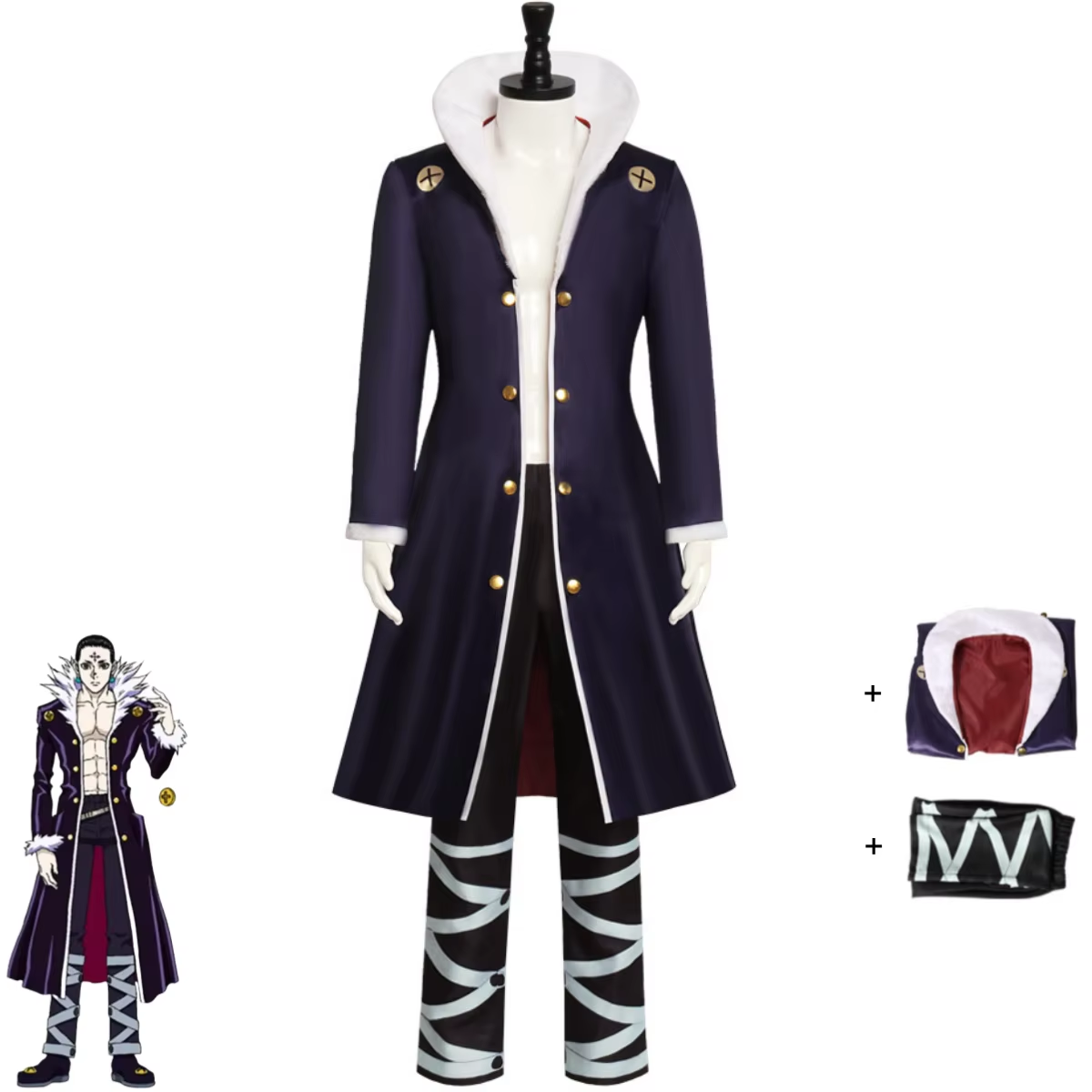 Shadora Chrollo Lucifer cosplay with wig, featuring character costume and hairstyle from the anime series.