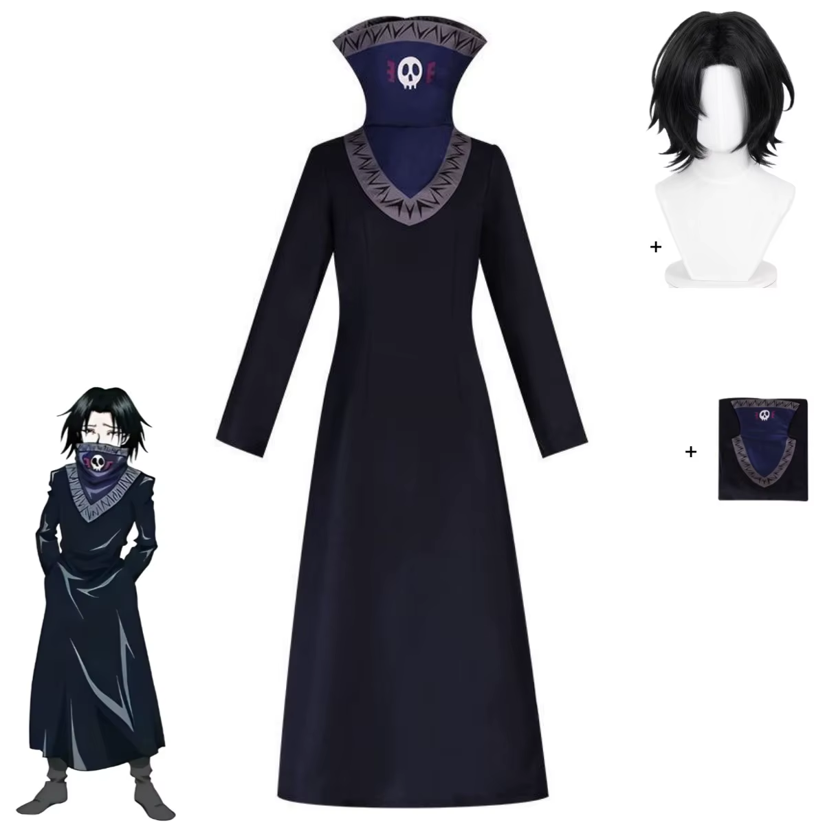 Feitan Portor cosplay costume with black wig from Shadora, featuring detailed outfit and accessories inspired by the anime character.