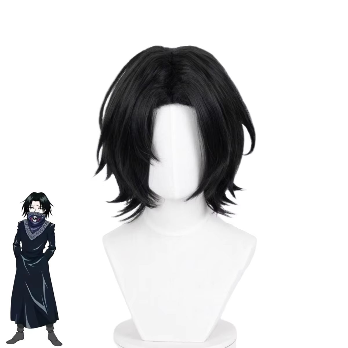 Feitan Portor cosplay with wig from Shadora, featuring detailed costume and black wig inspired by the anime character.