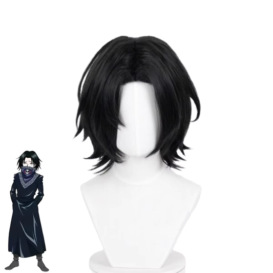 Feitan Portor cosplay with wig from Shadora, featuring detailed costume and black wig inspired by the anime character.