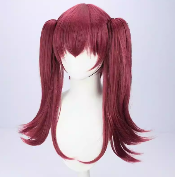 Houshou Marine cosplay with wig from Shadora featuring vibrant red hair and detailed costume, perfect for anime cosplay fans.