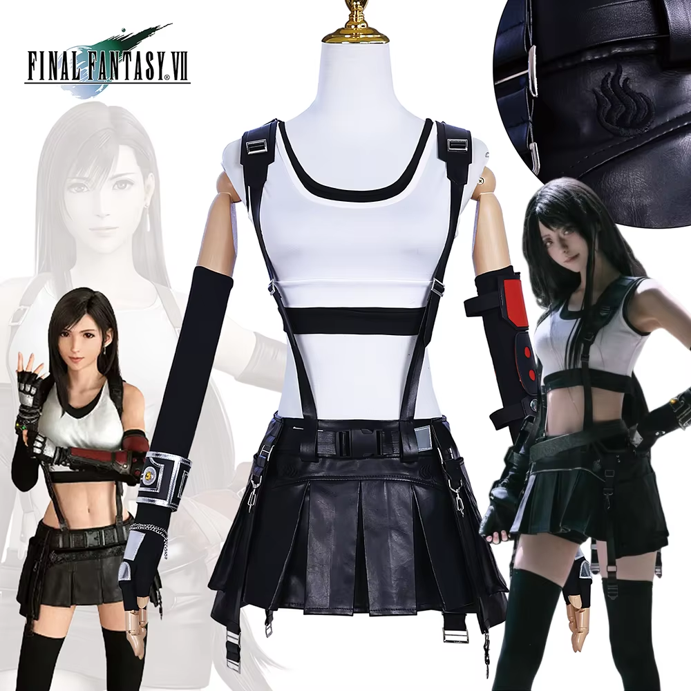 Shadora Tifa cosplay with wig from Final Fantasy, featuring detailed costume and long dark hair styled for the character.