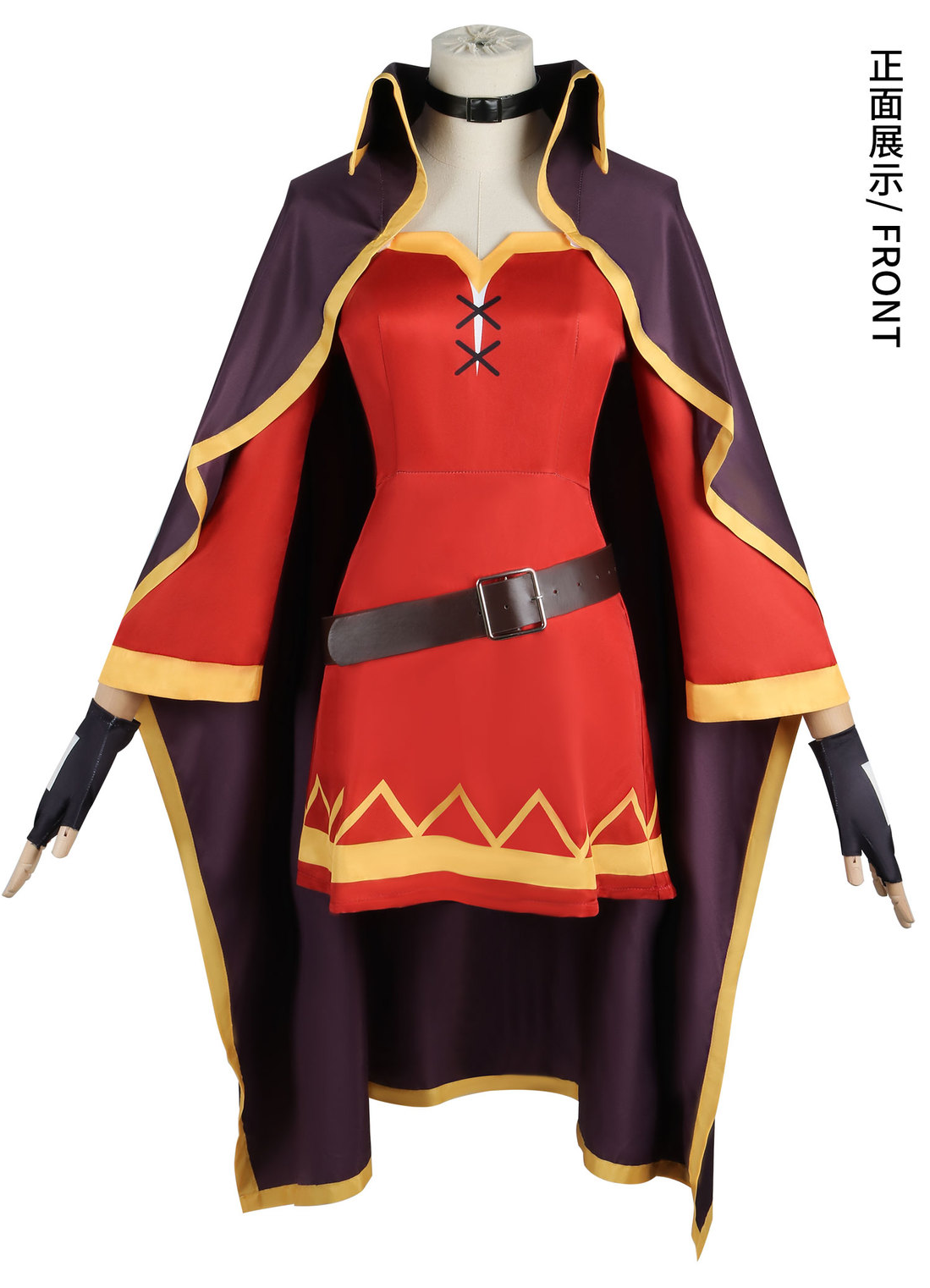 Shadora Megumin cosplay with red wig from Konosuba, featuring her iconic outfit and accessories.