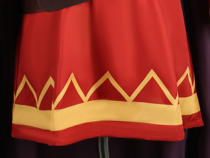 Megumin cosplay with wig from Konosuba, featuring detailed costume and vibrant red hair, by Shadora.