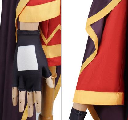 Megumin cosplay with wig from Konosuba, styled for authentic anime costume, featuring vibrant costume details and accessories.