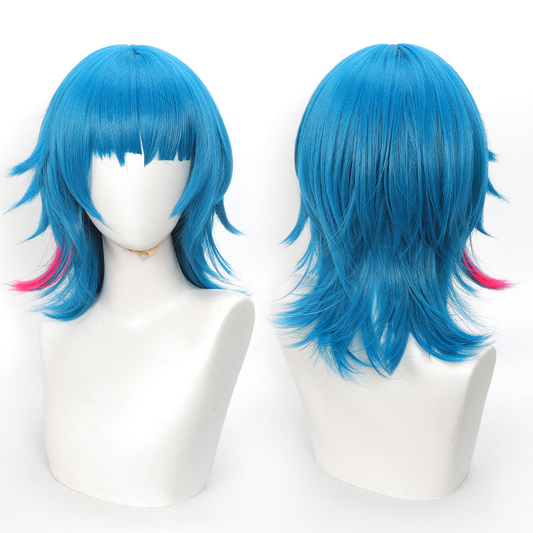 Shadora Jinx Cosplay powder and wig from Arcane, featuring vibrant blue hair and detailed costume elements.