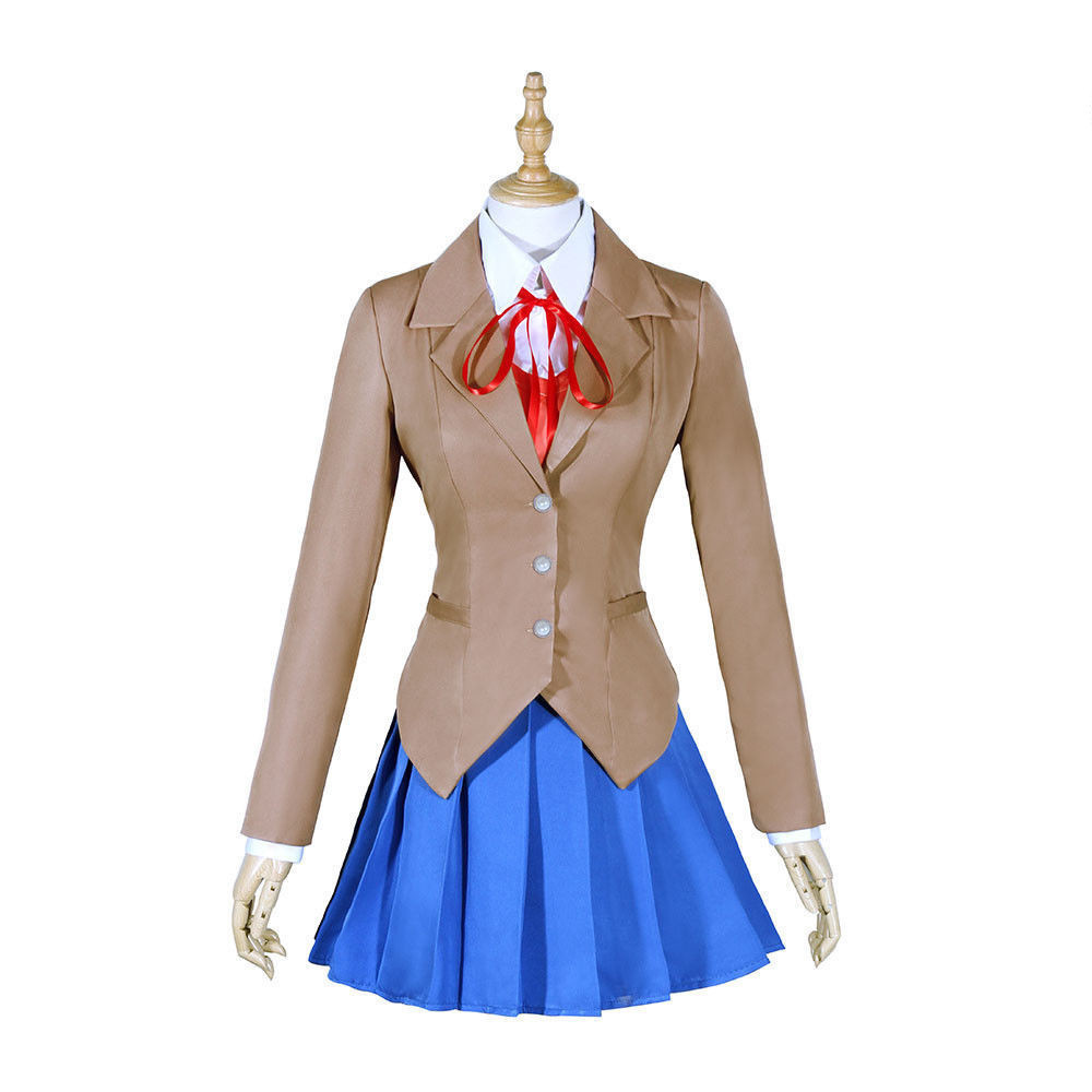 Shadora Doki Doki Literature Club uniform featuring a sailor-style top and pleated skirt, displayed on a mannequin.