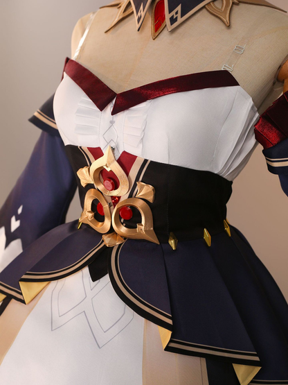 Sandrone cosplay with wig from Genshin Impact, featuring detailed costume and long silver hair, styled for accurate character representation.