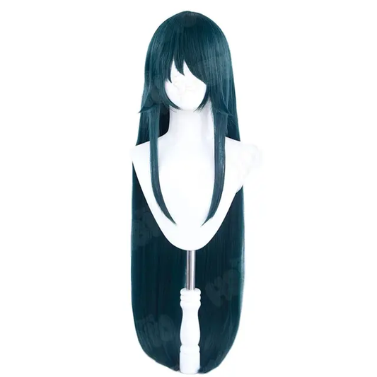 Shadora Saya Peruk, a stylish wig with long black hair, displayed on a mannequin head against a plain background.