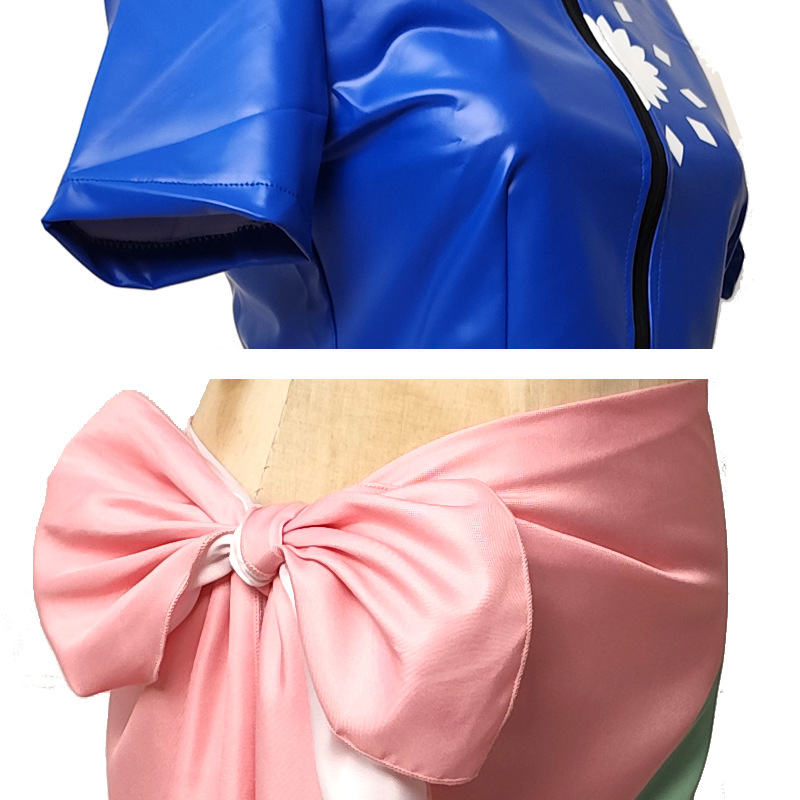 Nico Robin cosplay costume from One Piece featuring detailed design and fabric, by Shadora, displayed on a mannequin.