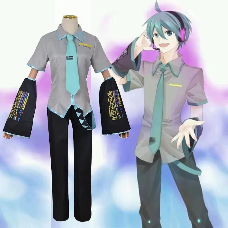 Hatsune Mikuo cosplay costume with wig from Shadora, featuring teal hair and detailed outfit for anime cosplay enthusiasts.