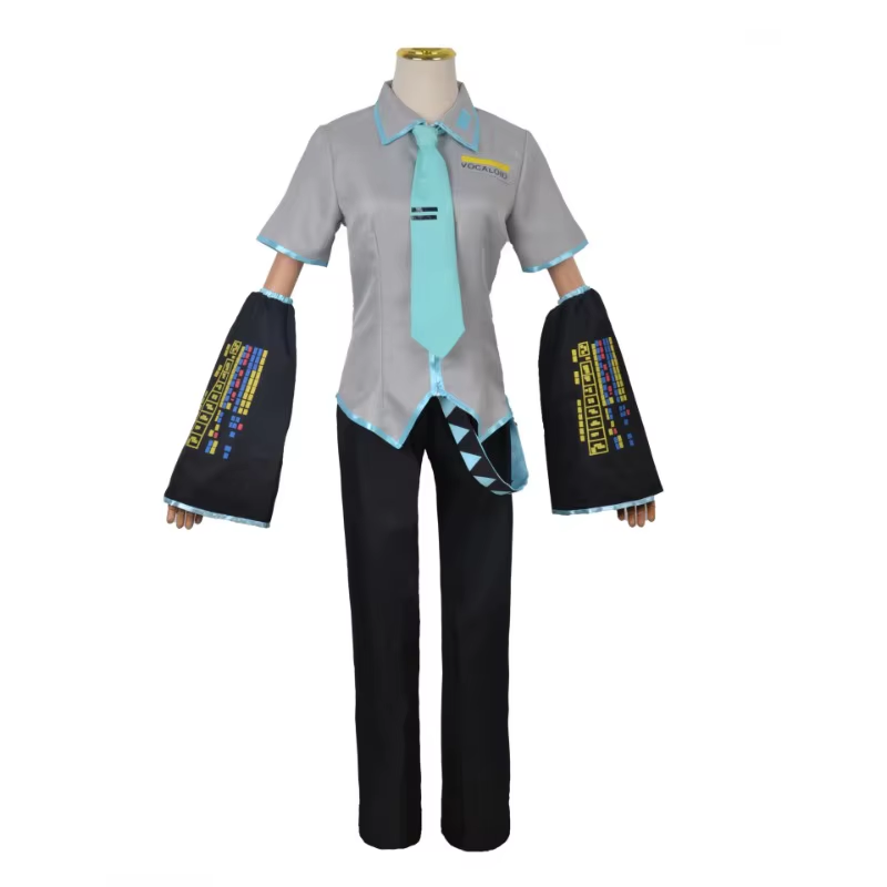 Hatsune Mikuo cosplay costume with wig by Shadora featuring turquoise twin tails and detailed outfit for anime fans.