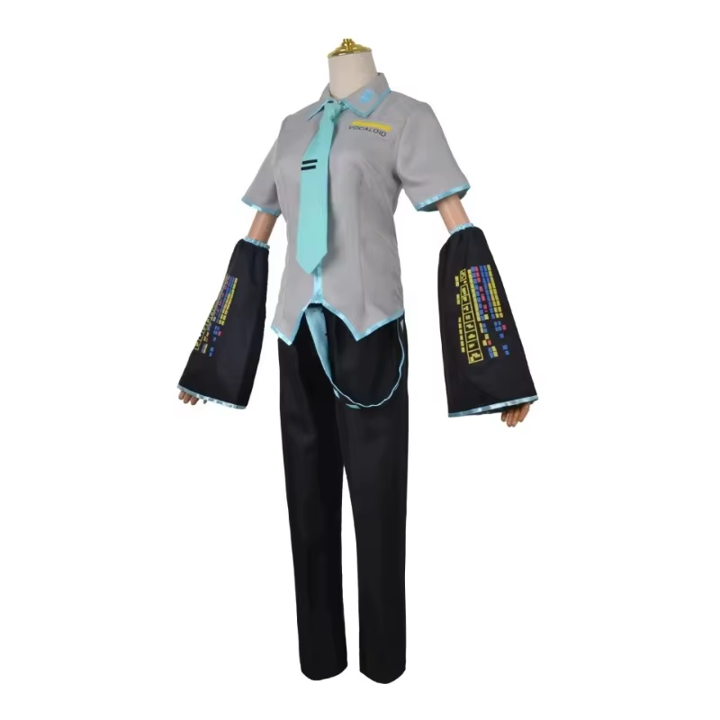 Hatsune Mikuo cosplay costume with wig from Shadora, featuring vibrant teal hair, detailed outfit, and accessories for themed dress-up.