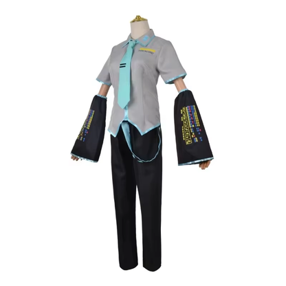Hatsune Mikuo cosplay costume with wig from Shadora, featuring vibrant teal hair, detailed outfit, and accessories for themed dress-up.