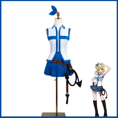 Lucy Cosplay with Fairy Tail costume and wig from Shadora, featuring her signature outfit and blonde hair styled for cosplay.