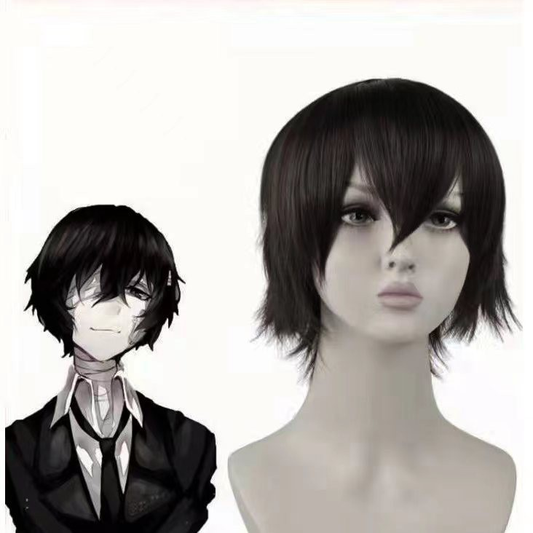 Dazai Cosplay with wig from Bungou Stray Dogs featuring character costume and hairstyle, styled for authentic appearance.