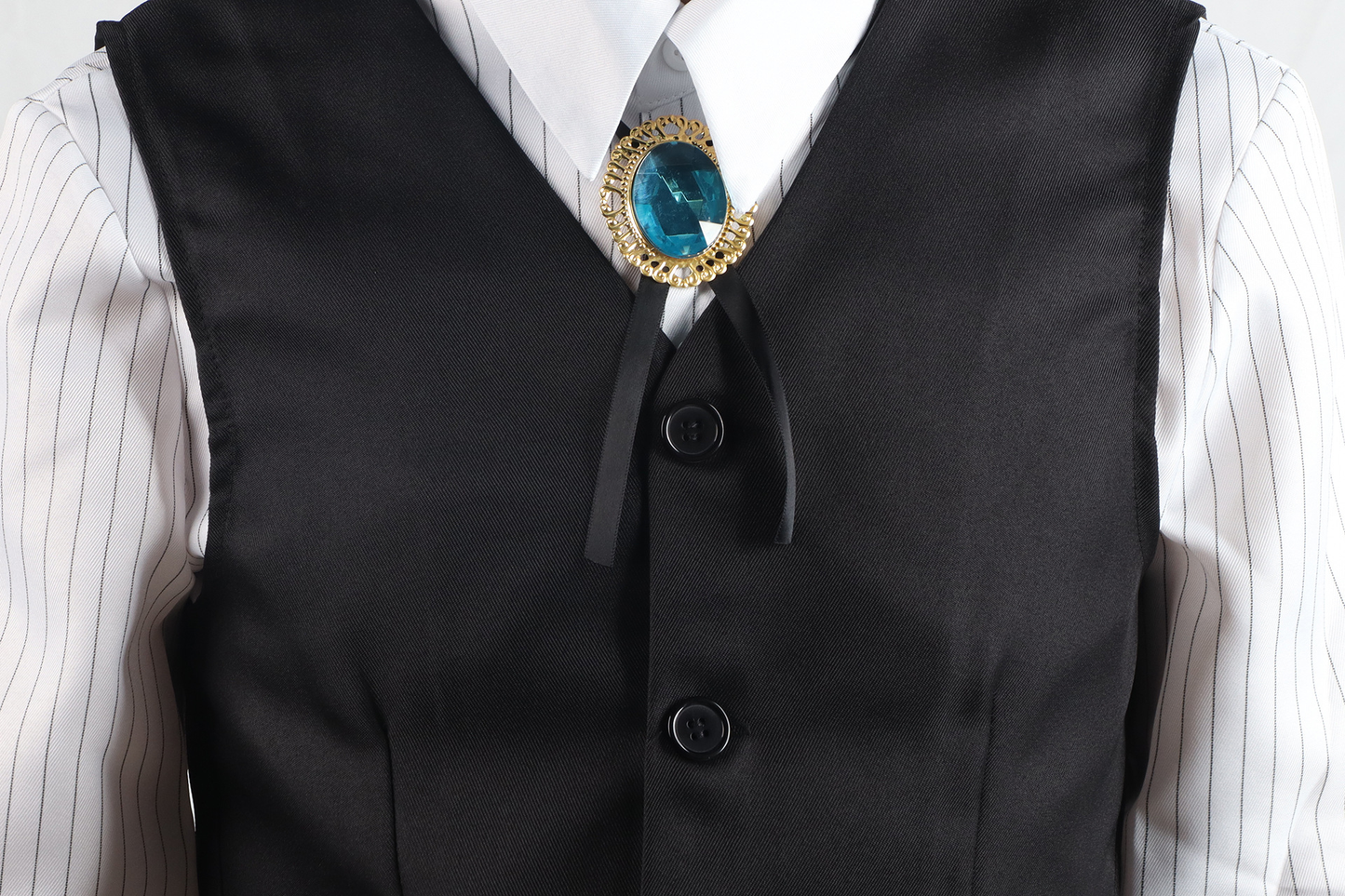 Dazai cosplay costume with wig from Bungou Stray Dogs by Shadora, featuring detailed clothing and styled brown wig.