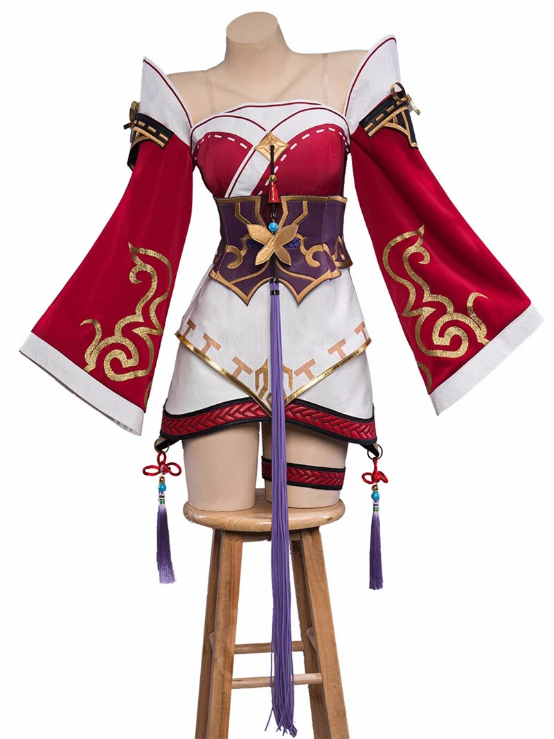 High-quality Ahri cosplay costume with matching wig by Shadora, featuring detailed design and vibrant colors.