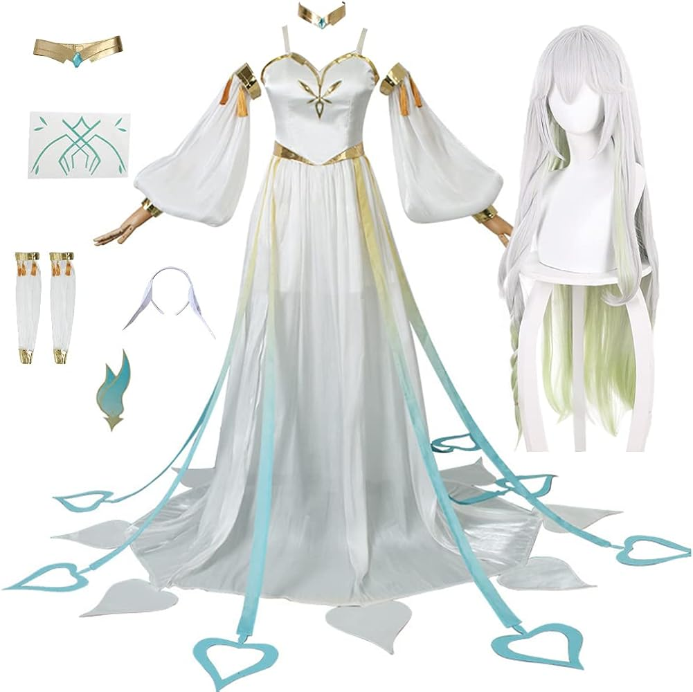 Shadora Rukkhadevata Genshin Impact cosplay with wig, featuring detailed costume and accessories on a model.